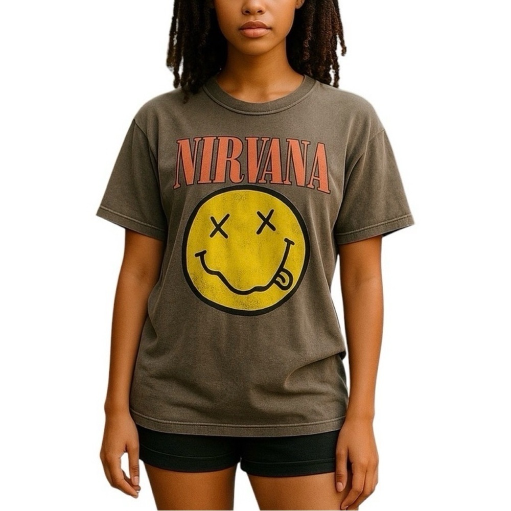 NIRVANA Vintage Tee in Gray with Red and Yellow Unisex L